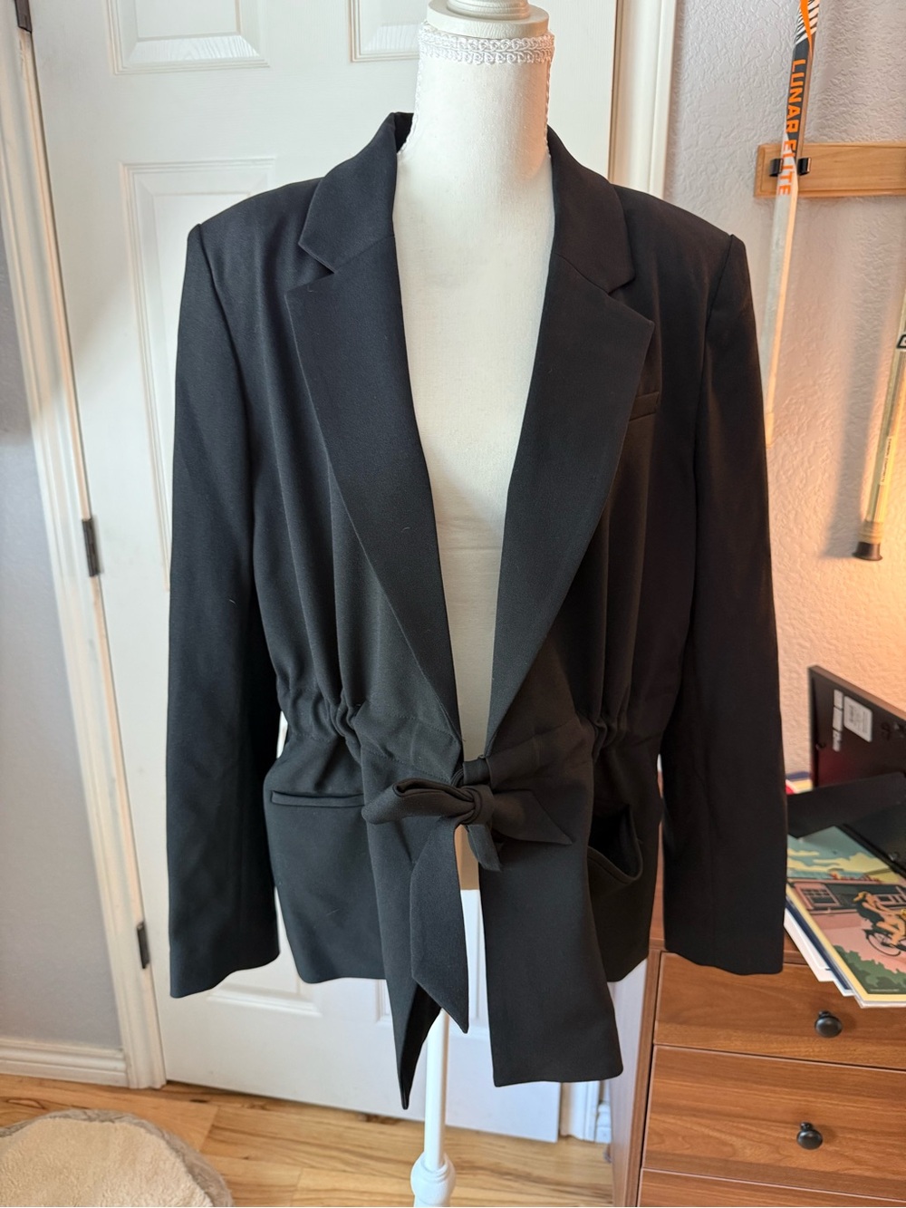 Calvin Klein Black Tie-Waist Blazer